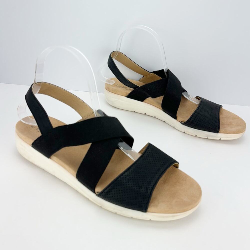 LifeStride Velocity 2.0 Black Slingback Elastic Strap Faux Leather Sandals Sz 10 - Picture 2 of 7